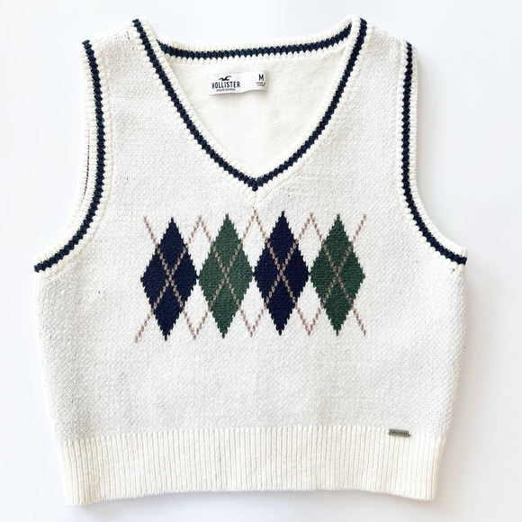 Hollister Jackets & Blazers - Hollister Argyle Cropped Sweater Vest Preppy Medium